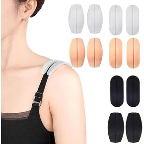 12 Pcs Bra Strap Gel Pads, Bra Strap Holders, Silicone Bra Strap Cushion Pads for Slipping Bra, Soft Holder Non Slip Shoulder Protectors Pads Relieve Pain, Black White Skin Light Skin Color