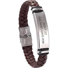 Dont Let The Hard Days Win Bracelet, Adjustable Engraved Stainless Steel Black Leather Braided Bracelets Inspirational Little Words Project Bracelet Jewelry Gifts for Hard Times Men Son Husband