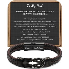 JoycuFF Fathers Day Birthday 𝗚𝗶𝗳𝘁𝘀 𝗳𝗼𝗿 𝗗𝗮𝗱 𝗳𝗿𝗼𝗺 𝗗𝗮𝘂𝗴𝗵𝘁𝗲𝗿, Daddy Best Dad Ever Stainless Steel Leather Knot Bracelets for Men