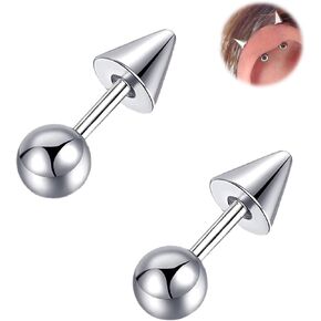 16G 14G 2PCS مرتفعة فضية ومرب غضروف الكرة ، المجوهرات الحلزونية الفضية للسيطرة ، حلق حلزوني Spike ، قرط الغضاريف ، الحديد الصناعي