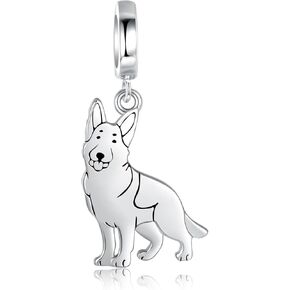 German Shepherd Necklace 925 Sterling Silver Dog Pendant: Puppy Bead Charm for Bracelet Birthday Mothers Day Jewelry Gift for Women Dog Parents Lovers