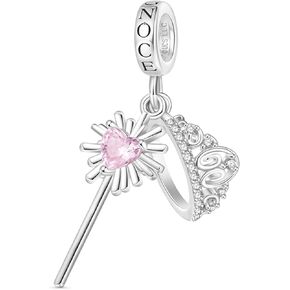 GNOCE WINCED GLINDA'S CROWN & WAND HALDANT DANGLE SHARM سوار للنساء ، S925 سحر الفضة الاسترليني للزوجة للزوجة ، يوم عيد الحب ، مجوهرات عيد الأم