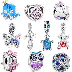 10 Pack Charms Sets 925 Sterling Silver fits Bracelets and Necklace Pendant Bead Charms Jewelry Gift for Women Family Friends
