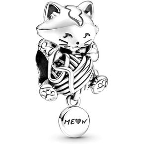 Kitten & Yarn Ball Charms 925 Sterling Silver Meow Pendant for Bracelets
