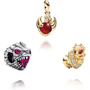 925 sterling Silver Charms Ice & Fire Golden Sword Dragon Dragon حبات للأساور والمجوهرات للنساء