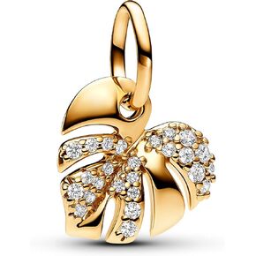 Pandora Moments Sparkling Monstera Leaf Dangle Charm - 14k Gold-Plated Charm with Cubic Zirconia - Gift for Her - Includes Gift Box
