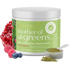 Boobie الأم لجميع الخضر | طقوس عائلية جديدة ، مسحوق Super Greens اليومي مع 40+ المواد الغذائية الأساسية للأمهات والعائلات | نباتي ، خالي من الغلوتين ، وخالية من السكر | نكهة التوت المختلطة ، 30 svgs