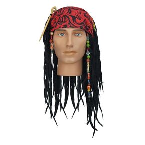 Pirate Dreadlock Wig Captain Jack Sparrow Costume Props Bandana Braid Beads Accessories Men Women Halloween Cosplay