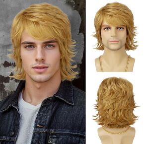 Mens Wig Short Black Layered Heat Resistant Synthetic Wigs for Male Daily Party Cosplay Costume Halloween Use (Black)