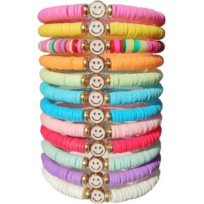12PCS Preppy Friendship Smiley Face Bracelets for Women