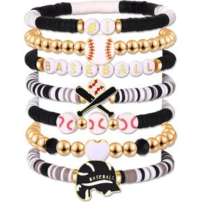 NVENF Baseball Bracelets for Women Stackable Orange Navy Game Day Heishi Bracelets Preppy Friendship Sports Bracelet Softball Baseball Jewelry Accessories Party Favors Gifts
