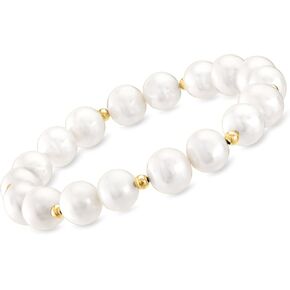Ross-Simons 9-10mm Cultured Pearl Stretch Bracelet With 14kt Yellow Gold. 7 inches