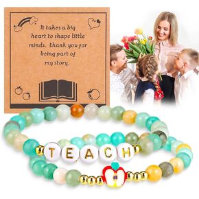 VICKHU Teacher Appreciation gifts,Natural Stone Bracelet Set for women, Thank You Gifts for teacher