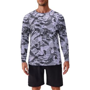 PINSPARK Mens UV Protection Shirts Long Sleeve Fishing Shirts Camo Rash Guard Swim Shirt Quick Dry Athletic Workout Tshirts
