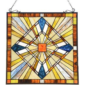 Capulina Mission Style Stained Glass Window Hangings Panels 20" W x 20" H Excellent Handicrafts Suncatcher Parents Gifts for Home Decor