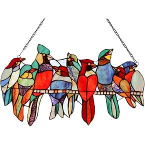 شنق النافذة الزجاجية الملون ، 9 طيور على سلك Suncatchers للديكور المنزلي ، لوحة نافذة زجاجية Tiffany المصنوعة يدويًا ، أفكار هدايا للأم/الجدة ، عيد ميلاد عيد الفصح