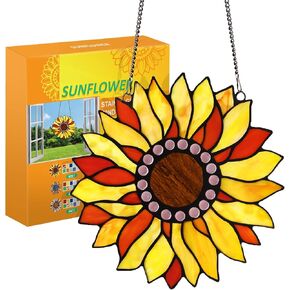Capulina Large Size Thanksgiving Sunflower Gifts Stained Glass Window Hangings Stunning Handicrafts Sun Flower Suncatcher for Home Office Window Decor Gifts