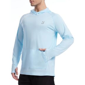 Roadbox Men's UPF 50+ Sun Hoodie Shirts, UV Protection Fishing Shirt with Pocket, Swim Hiking Rash Guard Long Sleeve Hoodies