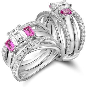 Doveggs Emerald Cut Moissanite Engagement Rings for Women 3.2CT Total 6 × 8 مم خاتم زواج GHI MOISSANITE in Kuwait