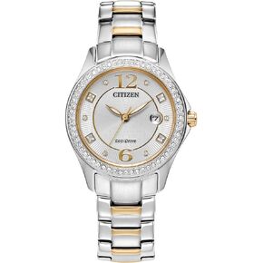 Watch Citizen Ladies 'Eco-Drive Classic Crystal Watch في ثنائي الفولاذ المقاوم للصدأ ، والرسوم الفضية ذات اللون الفضي