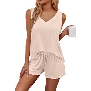 Ekouaer Womens Pajamas مجموعة ناعمة مريحة أكمام خزان ملابس النوم والسراويل القصيرة PJ مجموعة الصيف 2 قطعة ، S-XXL
