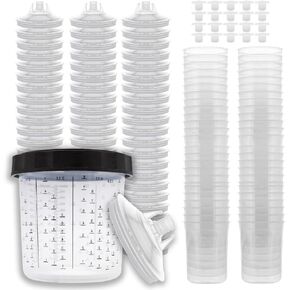 LAUCO Disposable Paint Spray Gun Cups Liners and Lid System 50 Cup Liners, 50 Lids, 1 Hard Cup with Retainer Ring and 20 Plugs - Compatible with Original 1.0 System 600ml | 20oz | 125 Micron