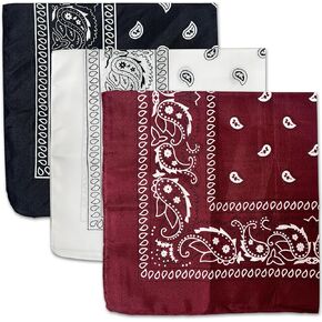 3-Pack 100% Cotton Paisley Pattern Bandana Face Mask, Square Scarf, and Headwear