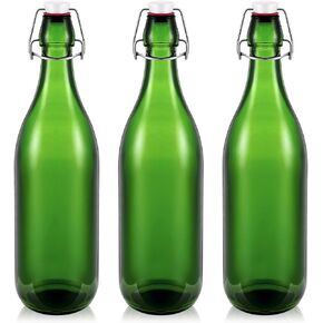3 Pcs Blue Flip Top Glass Bottle 1 l / 33.75 oz Blue Glass Water Bottles with Airtight Lid for Homemade Wine DIY Make Your Own Drinks,Decorative Bottles