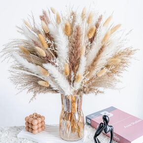 Pampas Grass Decor 100pcs pompas Grass Dried Flowers Boho Decor Western Wedding Decor Flowers Dried Pampas Grass Decor for Elegant Floral Arrangements, Home & Table (100PCS)