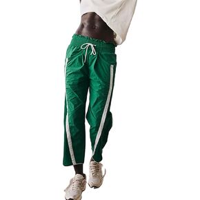 Miqil Women's Casual Loose Striped Sweatpants Y2K Sporty Elastic High Waist Drawstring Wide Leg Barrel Pants Going Out Pants