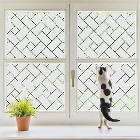 Kromapolis Window Privacy Film Frosted Glass Window Clings, Removable Vinyl Door Coverings, Moroccan Lines Decorative UV Sun Blocking Opaque Glass Stickers, Non Adhesive 17.5 x 78.7 inch