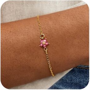 Raicegs Birthstone Gold Bracelets for Women Dainty Link Bracelet 18K Gold Plated Flower Charm Bracelets Birthstone Jewelry Gifts Friendy Forms بالنسبة لها