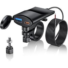 شاحن USB Mini للدراجة النارية ، شاحن الهاتف الذكي للدراجات النارية مع Type-C 30W PD و USB-A 18W QC3.0 Fast Charger ، IP67 ATV ATV Socket لجميع الهاتف ، الجهاز اللوحي ، GPS