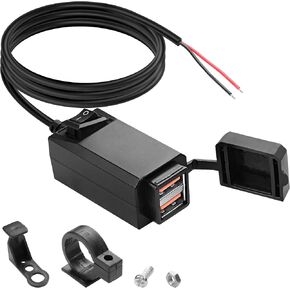 MEIRIYFA Motorcycle USB Charger Socket, QC3.0 Dual USB Motorcycle Phone Charger with ON/Off Switch, 5V 2.1A Waterproof Fast Charge Car USB Charger Adapter for Motorcycle Motorbike Car Trucks