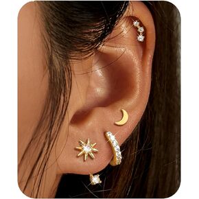 Sanfenly Gold Earrings Gold Hoop Earrings for Women Trendy Dainty Stud Earrings 14K Gold Plated Earrings Small Double Gold Silver Hoop Earrings for Women Lightweight Huggie Cartilage Earrings Set Gold Jewelry for Women Gifts