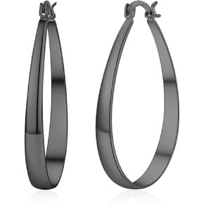 PABBEU Sterling Silver Hoop Earrings for Women Thick Large Hoops Earrings Lightweight Hypoallergenic Oval Silver Hoop Earring for Women Gifts 30/40/50/60MM