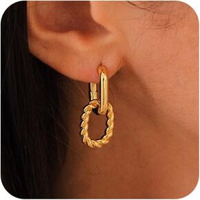 Moodear Trendy Chunky Hoop أقراط للنساء - Gold Dainty 14K مطلي بـ Thinck Open Hoops Hypoallergenic Hypoenwight Engring Mift