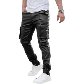GINGTTO Mens Cargo Pants Joggers Leather Pants for Men Slim Fit