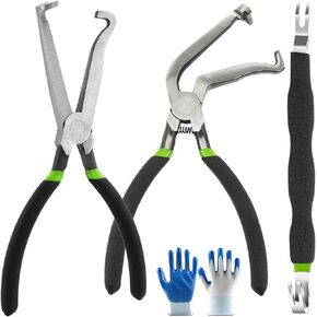 3PCS 37960 37980 Electrical Disconnect Pliers for Cars 60 Degree Automotive Electrical Connector Separator 13120, Fixion Tools Plug Pliers Fuel Line Removal Tool with Gloves