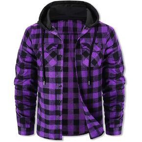 Cromoncent Boys and Mens Long Sleeve Hoodie Jacket Plaid Button Down Flannel Shirt Jacket