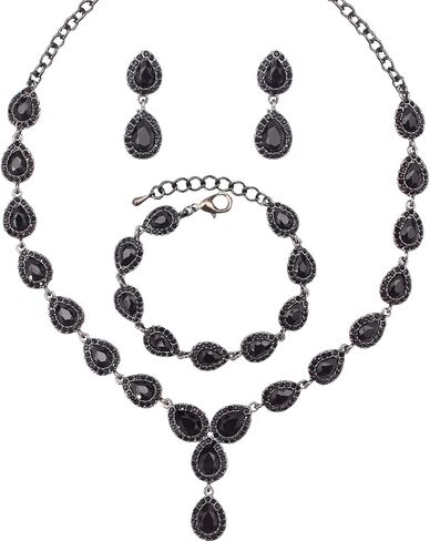 Austrian Crystal Rhinestone Necklace Dangle Earrings Link Bracelet Jewelry Set for Brides Bridesmaid Prom Costume Accessories for Women in Kuwait