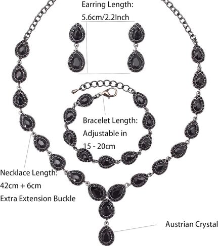 Austrian Crystal Rhinestone Necklace Dangle Earrings Link Bracelet Jewelry Set for Brides Bridesmaid Prom Costume Accessories for Women in Kuwait