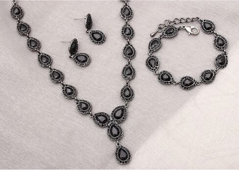 Austrian Crystal Rhinestone Necklace Dangle Earrings Link Bracelet Jewelry Set for Brides Bridesmaid Prom Costume Accessories for Women in Kuwait