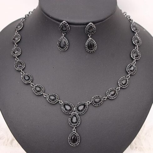 Austrian Crystal Rhinestone Necklace Dangle Earrings Link Bracelet Jewelry Set for Brides Bridesmaid Prom Costume Accessories for Women in Kuwait