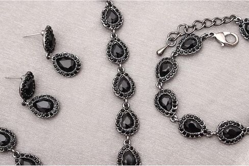 Austrian Crystal Rhinestone Necklace Dangle Earrings Link Bracelet Jewelry Set for Brides Bridesmaid Prom Costume Accessories for Women in Kuwait