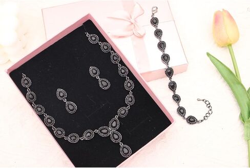 Austrian Crystal Rhinestone Necklace Dangle Earrings Link Bracelet Jewelry Set for Brides Bridesmaid Prom Costume Accessories for Women in Kuwait