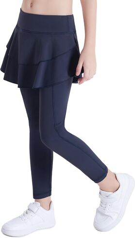 DIPUG Girls Leggings with Side Pockets Ruffle Skirt Stretchy Comfortable for School and Sports in Saudi Arabia