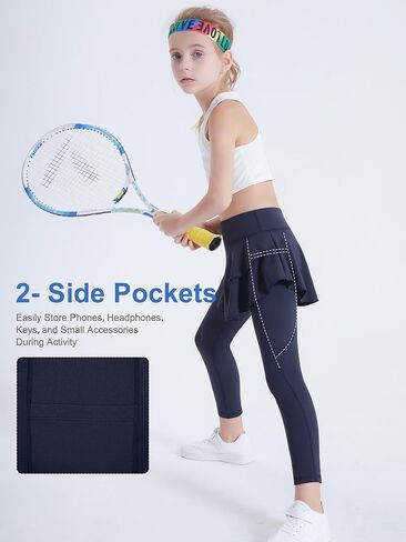 DIPUG Girls Leggings with Side Pockets Ruffle Skirt Stretchy Comfortable for School and Sports in Saudi Arabia