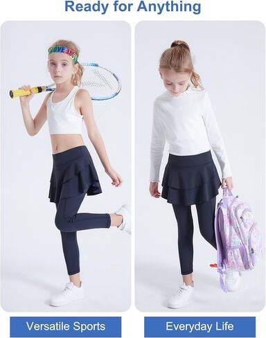 DIPUG Girls Leggings with Side Pockets Ruffle Skirt Stretchy Comfortable for School and Sports in Saudi Arabia