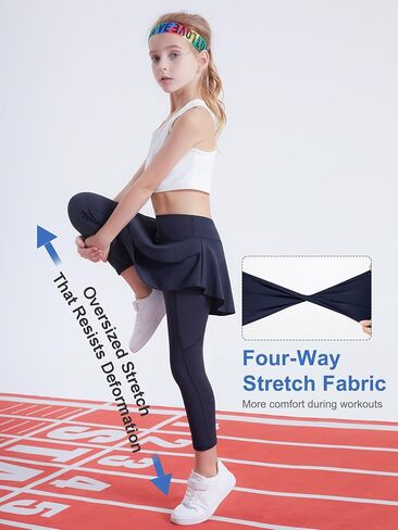 DIPUG Girls Leggings with Side Pockets Ruffle Skirt Stretchy Comfortable for School and Sports in Saudi Arabia